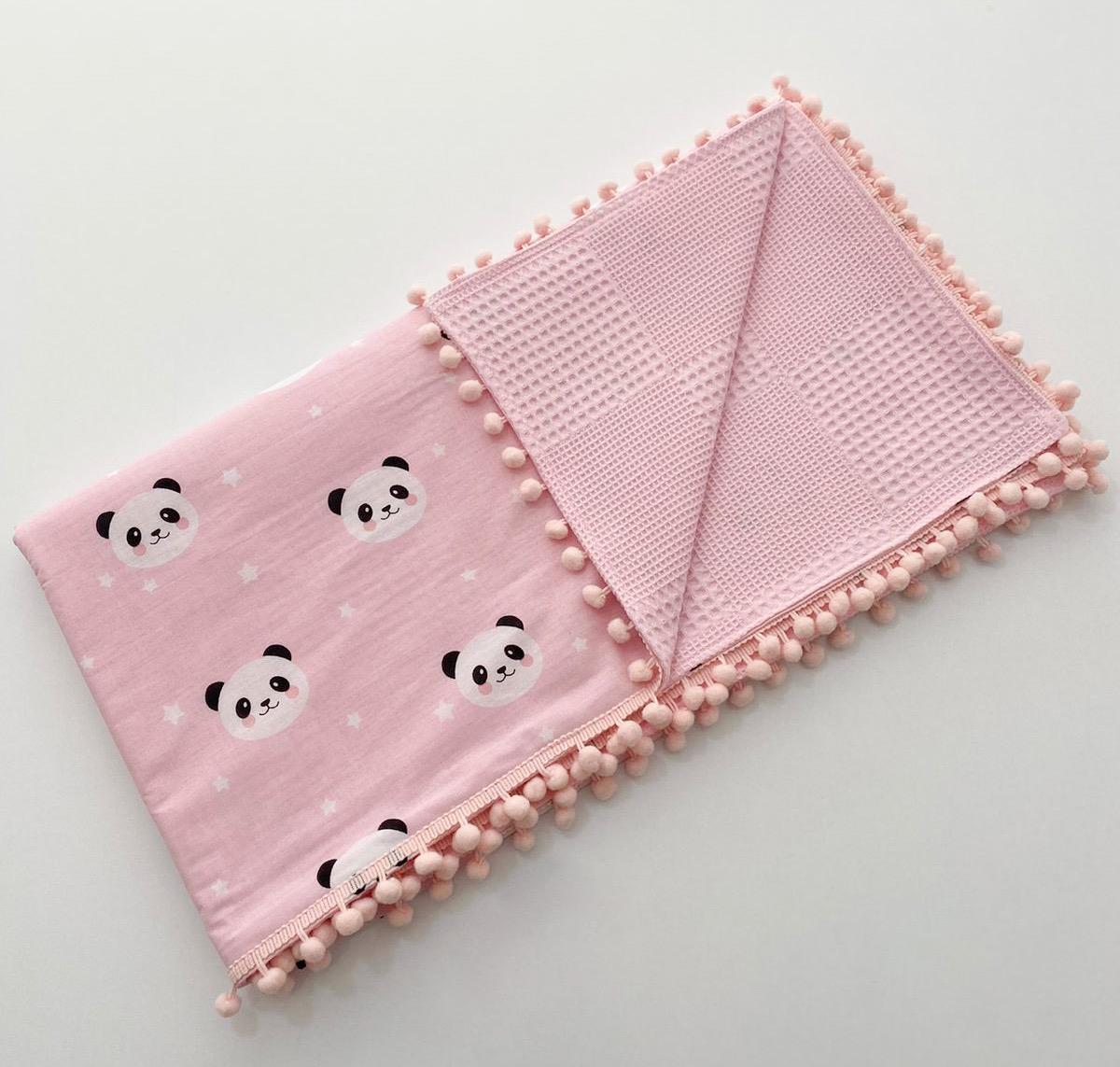 PEMBE PANDA DESEN ÇİFT TARAFLI PONPONLU PİKE