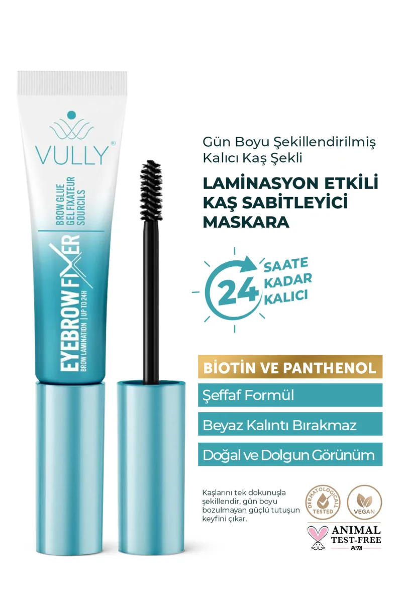 VULLY Brow Fixer 7 ml – Şeffaf Kaş Sabitleyici Maskara, 24H Laminasyon Etkisi, Biotin & Panthenol