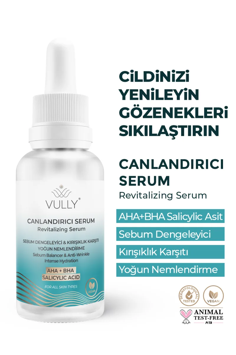 VULLY Kırışık Karşıtı - Sebum Dengeleyici - Yoğun Nemlendirici Canlandırıcı Serum 30 Ml (%10 Aha %2 Bha)