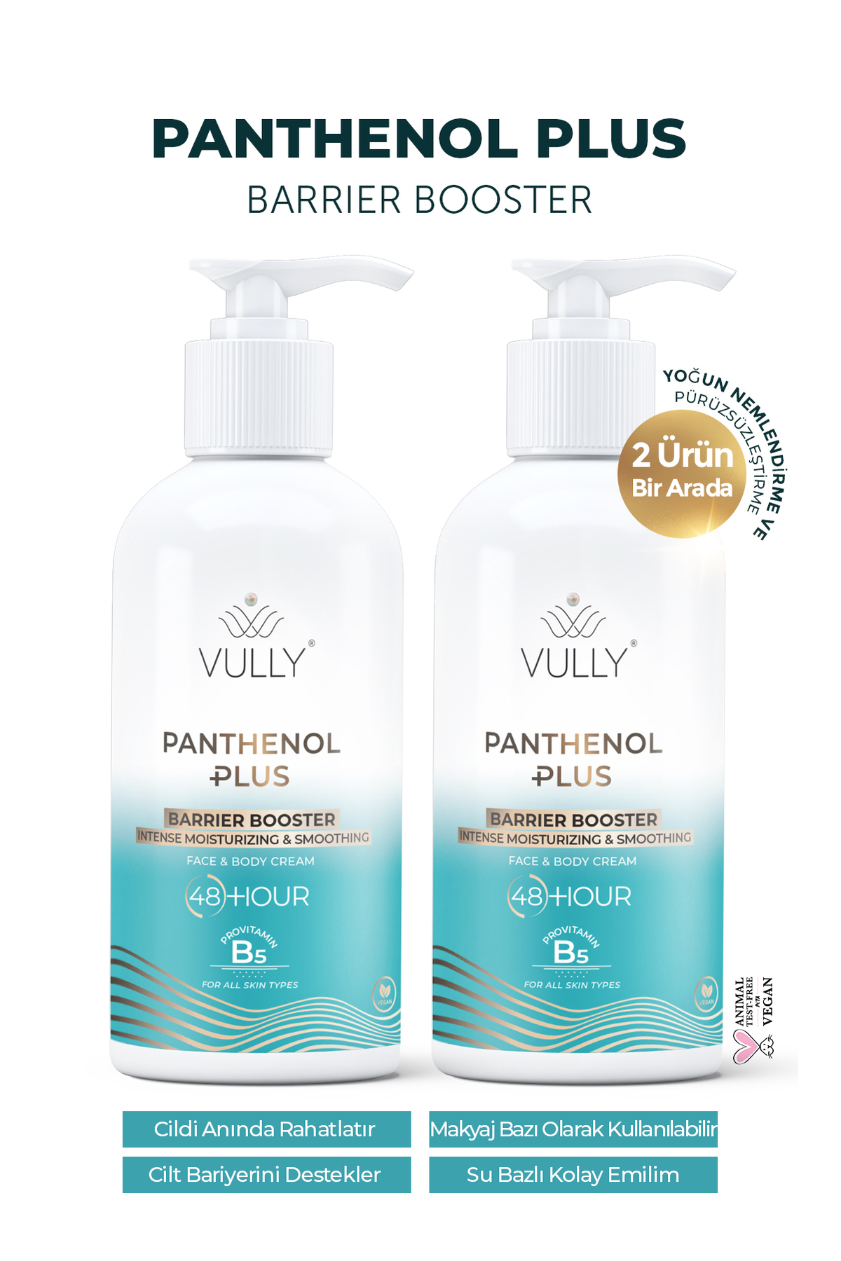 VULLY Panthenol Plus 48 Saate Kadar Yoğun Nemlendirici ve Onarıcı Yüz & Vücut Kremi 250 Ml 2 ADET